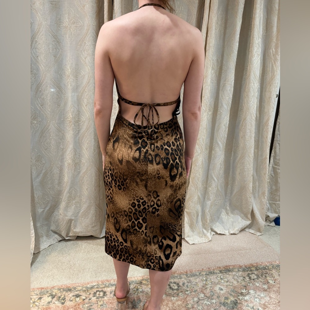 Vintage leopard print halter midi dress, backless